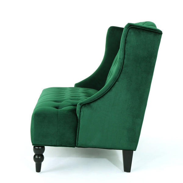 English Elm Christopher Knight Home® - LOVESEAT Emerald Velvet Wingback with Button-Tufted Diamond Stitch, Durable Wrinkle-Resistant Comfort 92 61186.00NVLTEMD