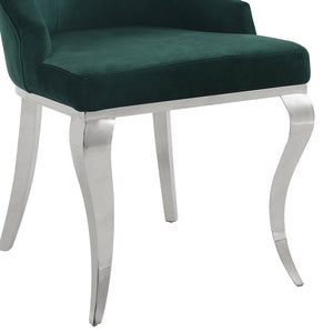 English Elm Dekel Upholstered High-Back Dining Chair Set of 2 with Tufted Padded Back, Stainless Frame and Legs Dark Green,Silver 49 L x 34 W x 25 H B2726P338651