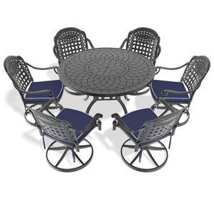 English Elm 7-Piece All-Weather Cast Aluminum Dining Set With 6 Comfortable Swivel Chairs & Round Table W1710S00446