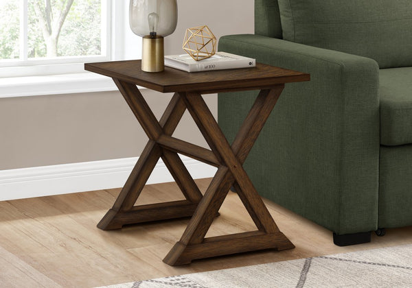English Elm Accent Square Two-Tier Table with Grooved Top and Turned Legs, Compact Nightstand with Shelf, Brown Veneer Walnut 27 L x 25 W x 9 H B2710P219491
