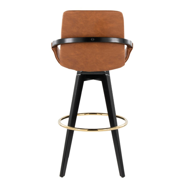 English Elm Fixed-height Swivel Barstools Upholstered Grey Fabric Black Wood Legs Kitchen Set of 2 Camel B202S01894