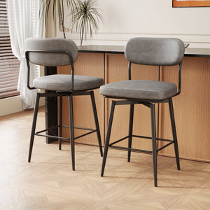 English Elm 360 Swivel Bar Stools Set of 2 Pu Leather Industrial Iron Frame Kitchen Counter W1727P251186