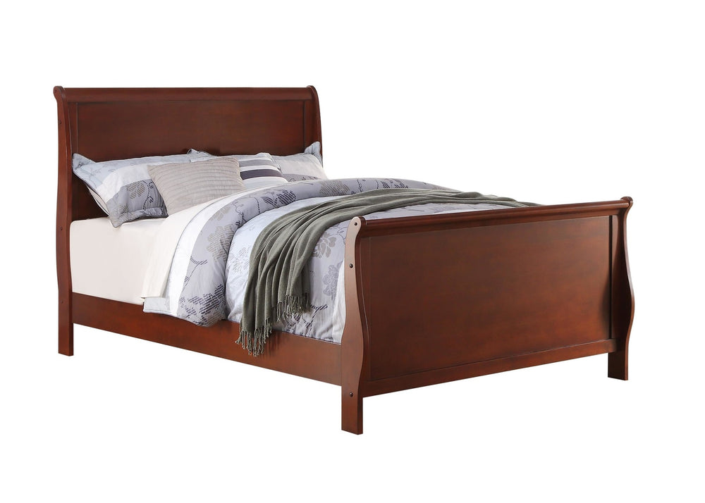 English Elm Modern Sleigh Bedframe Queen Size with Double Paneled Head & Footboards, Sleek Plywood Design, Durable Rubberwood Finish Cherry 78 L x 7 W x 5 H B011S02004