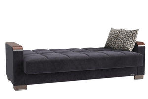 English Elm PrimeNest ZenAero Upholstered Wood Trim Convertible Sofabed with Storage, Click-Click Sleeper Comfort Black B030P286531