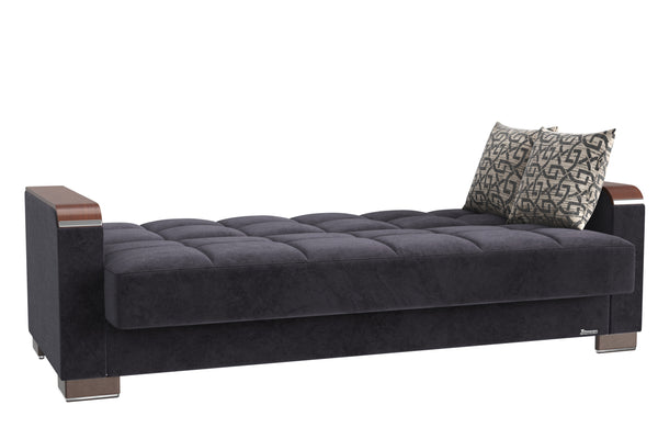 English Elm PrimeNest ZenAero Upholstered Wood Trim Convertible Sofabed with Storage, Click-Click Sleeper Comfort Black B030P286531