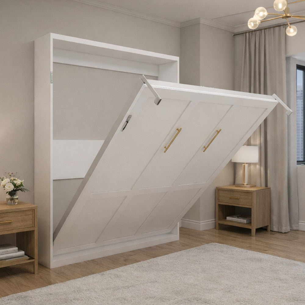 English Elm Multifunctional Queen Murphy Wall Bed with Hydraulic Soft Close and Solid Wood Slat Support W5290S00001