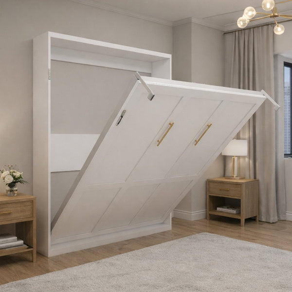 English Elm Multifunctional Queen Murphy Wall Bed with Hydraulic Soft Close and Solid Wood Slat Support W5290S00001