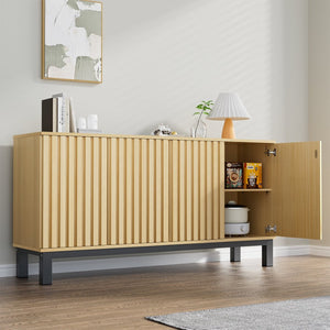 English Elm Sideboard Fluted Credenza with Soft Close Doors Walnut Finish Mid Century Storage T3773P417322