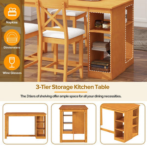 English Elm Topmax 5-Piece Farmhouse Counter Height Dining Table Set With Storage & Upholstered Chairs In Brown N717S000141N-GIGA