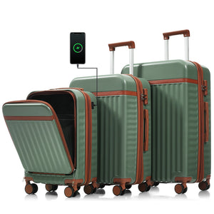 English Elm Luggage 3 Piece Abs Hard Shell Set with Usb Port Front Access and Spinner Wheels Green N726P307555E