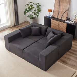 English Elm 104-Inch Corduroy Modular L Shaped Sectional Sofa with Plush Foam, No Assembly, Versatile Lounge Black W834S00387