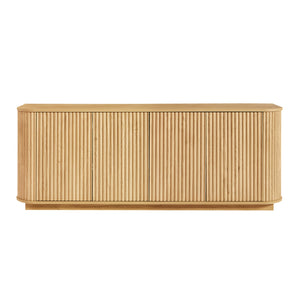 English Elm Sideboard Modern Wave-Pattern Storage Cabinet | 64" Wide TV Stand with Press-Open Doors & Adjustable Shelves Natural W1162P356393