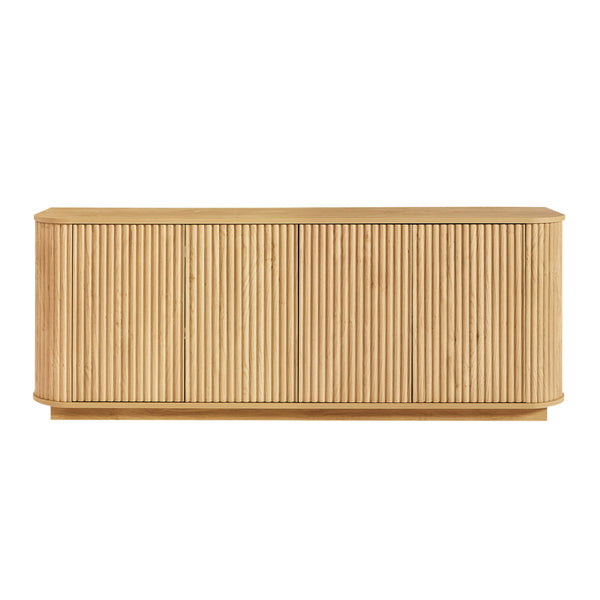 English Elm Sideboard Modern Wave-Pattern Storage Cabinet | 64" Wide TV Stand with Press-Open Doors & Adjustable Shelves Natural W1162P356393