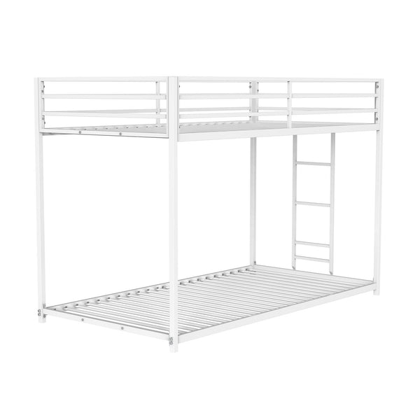 English Elm Twin Metal Low Bunk Bed Durable Full Frame Industrial Style Attached Ladder Space-Saving Design Matte White 83 L x 15 W x 6 H B2741P391249