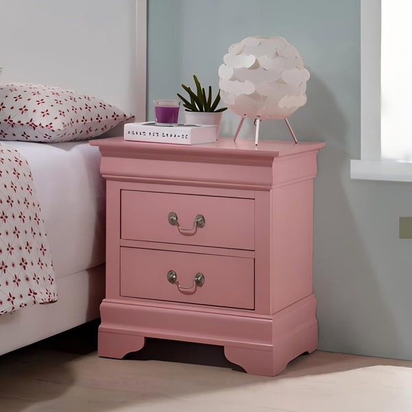 English Elm Charming transitional two-drawer nightstand with vibrant finish, compact 25"H x 22"W x 17"D storage solution Pink 28 L x 24 W x 19 H B078108178