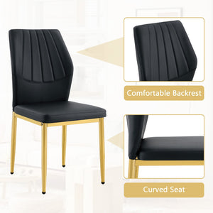 English Elm Table Set Oval Tempered Glass Top Gold Column Base with Eight Pu Leather Dining Chairs W1151S04727