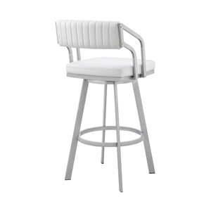 English Elm Palesa Swivel 26" White Faux Leather Bar Stool with Silver Metal Frame, 360° Swivel, Stable Seat B2736P268622