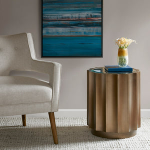 JLA Home Madison Park - Accent Valentina Accent Table — 20" Round Scalloped Tempered Glass Top, Bronze MDF Base, No Assembly MP120-0428