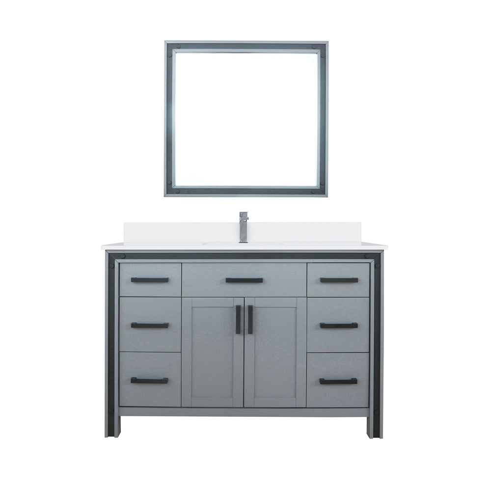 English Elm Dark Grey 48" Bath Vanity with White Quartz Top, Chrome Faucet & 34" Mirror — Durable Scratch-Resistant Finish B2731S01346
