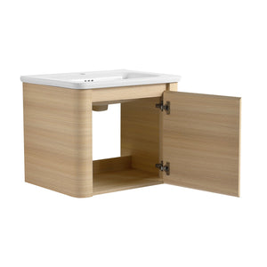 English Elm 24'' 24" Wall-Mounted Bathroom Vanity with Ceramic Sink, Soft-Close Door, Plywood Build, Space-Saving Design Ameican White Oak W999P317925
