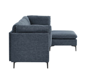 English Elm Linen Upholstered Modular Sectional Sofa with Tall Black Metal Legs for Living Room Dark Blue B2748S00119