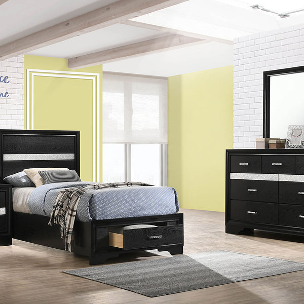 English Elm Annie Black 4-Piece Twin Bedroom Set - Modern Glamour With Storage & Crystal Accents For Teens B062S01352