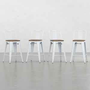 English Elm Keeley 24in Metal and Solid Elm Wood Counter Stools Set of 4 — Curved Backs, Footrests, Durable Finish White B2732P253613