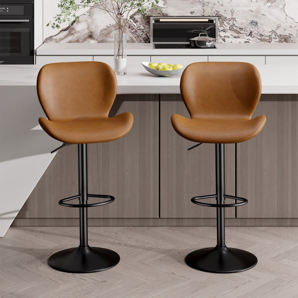 English Elm Swivel Bar Stools Set Of 2 - Adjustable Pu Leather Chairs With Back & Footrest For Comfort & Style T3950P396422-GIGA