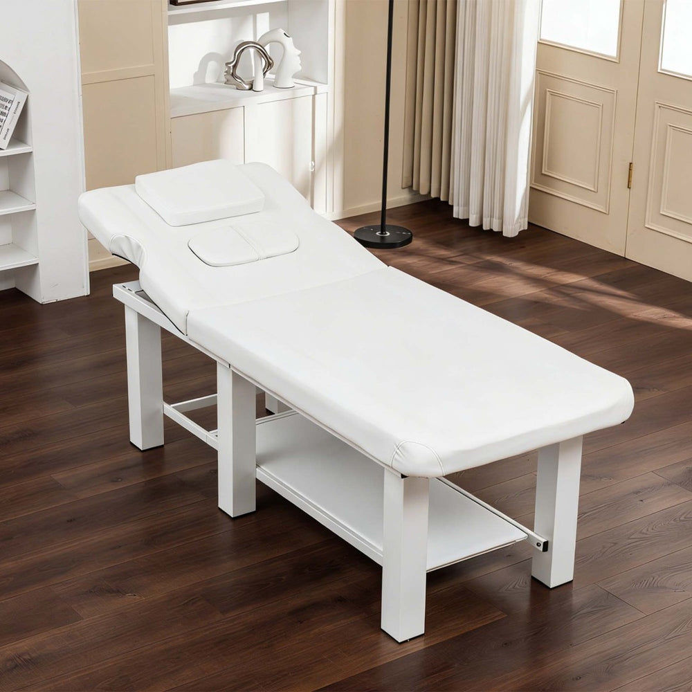 English Elm Spa Salon Massage Table Steel Frame Pu Leather Adjustable Backrest Bottom Shelf Storage W1422P382936