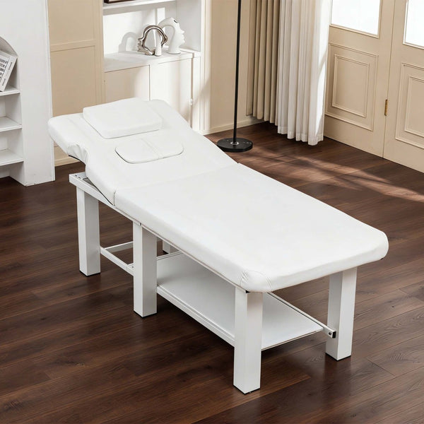 English Elm Spa Salon Massage Table Steel Frame Pu Leather Adjustable Backrest Bottom Shelf Storage W1422P382936