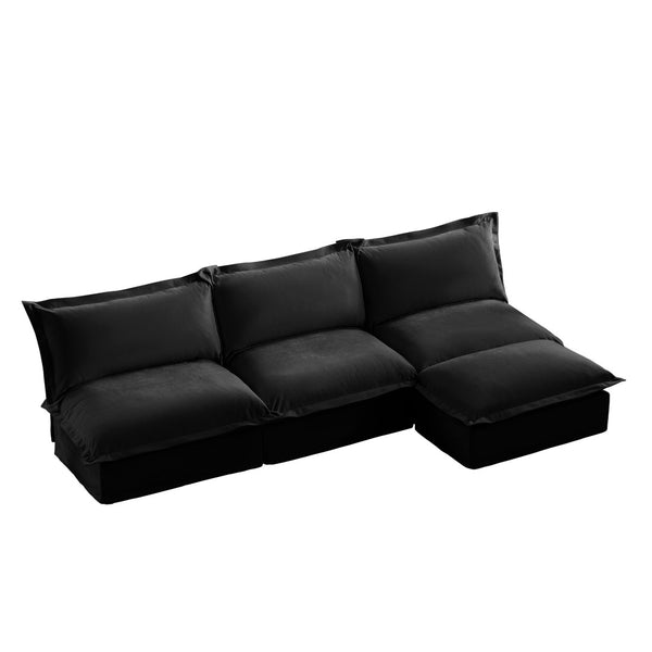 English Elm Slipcovered Chenille Modular Sectional Sofa with Ottoman High Back Cloud Seating W3041S00119