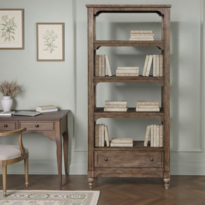 English Elm Middleton Tall Traditional Bookcase Poplar Wood Vintage Finish Pewter Hardware Study B108P468544
