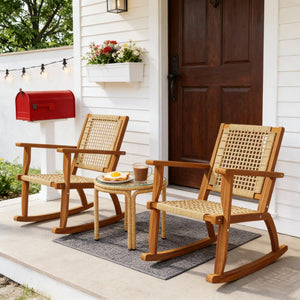 English Elm Rocking Chairs Set of 2 Outdoor Pe Wicker Acacia Wood Patio Porch Lounge T3971P444590