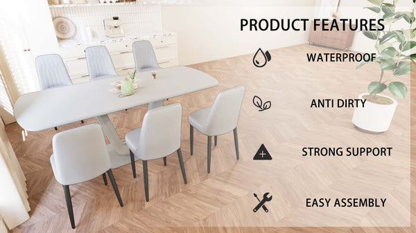 English Elm 62.99-78.74" Expandable Dining Table Set For 2-8 With 6 Padded Chairs, Modern U-Shaped Design & Comfort W2189S00720