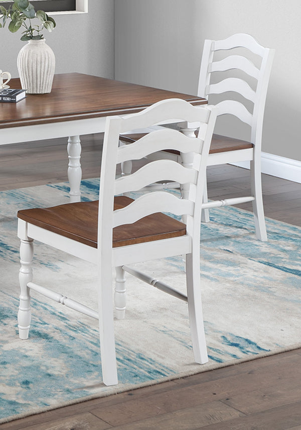 English Elm White 5-Pc Dining Set Rustic Ranch Style Table and 4 Ladder-Back Chairs with Woodgrain Top, Ergonomic Comfort Oak,White 51 L x 40 W x 13 H B011P313697
