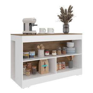 English Elm Makoti Two-tone Kitchen Island with Three Open Shelves for Modern Cooking Spaces B097S00255