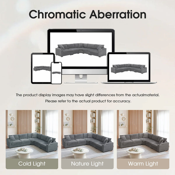 English Elm 106" Convertible L Shaped Sectional Sofa with Corduroy Upholstery, Armrest Storage, USB Charging Hub, Cup Holders, Modular Comfort for Living Room Gray N723S0187E