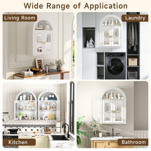 English Elm Wall Mounted Arched Cabinet Tempered Glass Doors Led Lighting Adjustable Shelves Bathroom White T3210P471554