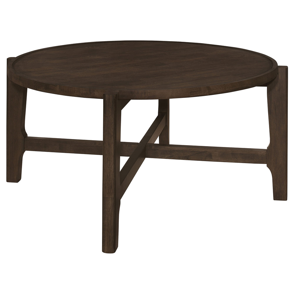English Elm Mavis Rustic Dark Brown Round Solid Wood Coffee Table with Recessed Top & Crossed Legs, Durable Centerpiece B062P299905