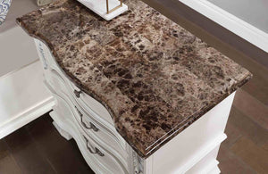 English Elm Traditional Marble Top Nightstand with Dovetail Drawers Cedar Lining Cherry Finish White B2741P436973
