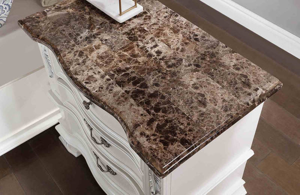 English Elm Traditional Marble Top Nightstand with Dovetail Drawers Cedar Lining Cherry Finish White B2741P436973