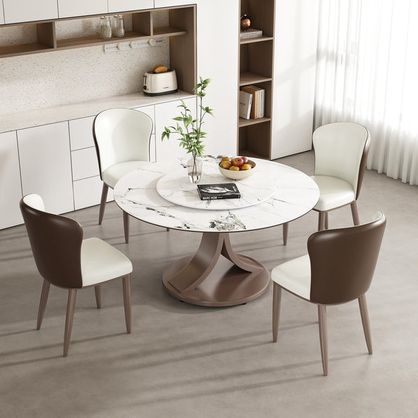 English Elm 53" Round Dining Table - Stylish 360° Lazy Susan, Scratch & Heat Resistant Sintered Stone Top, Durable Base W2699S00057