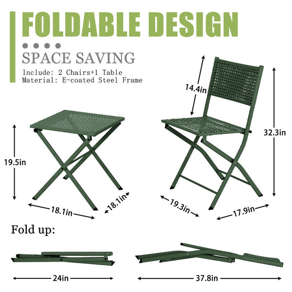 English Elm Patio Folding Bistro Set with E-coated Steel Frame for Balcony Garden Outdoor Dining Dark Green T5880P492162