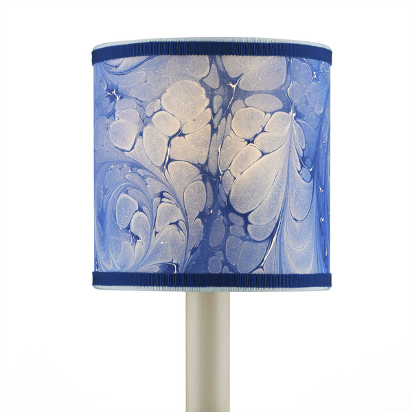 Marble Artisanal Drum Chandelier Shade - Handmade Contemporary Design with Grosgrain Ribbon Accents
