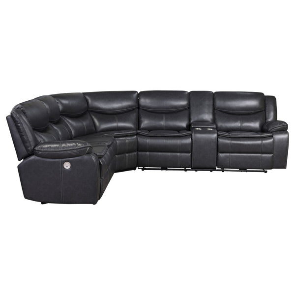 English Elm Salerno Power Reclining Sectional with Channel Tufting and Wall Hugger Leatherette Design B062S01769