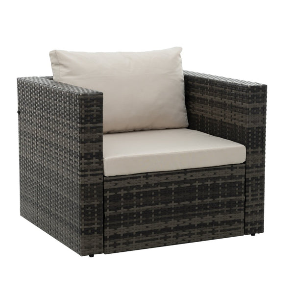 English Elm Patio 6-Piece Pe Wicker Furniture Set With Glass Coffee Table – Stylish Outdoor Seating For Relaxation W1703S00025-GIGA