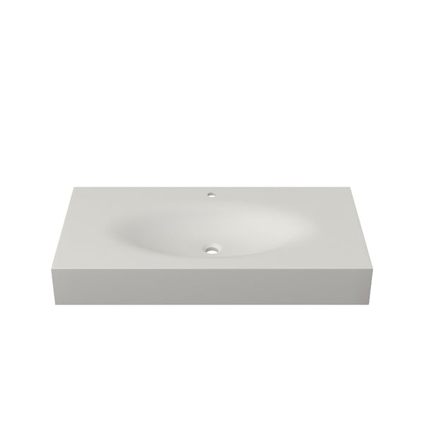 English Elm 42'' Solid Surface Pedestal Basin Matte White Waterfall Edge Sculptural Bathroom Sink T3785P491210
