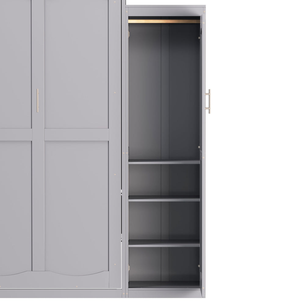 English Elm Full Full Size Murphy Bed with Two Wardrobes and Foldable Platform, Space-Saving Modern Guest Solution Gray 84.9 L x 12 W x 7 H N733S235596E