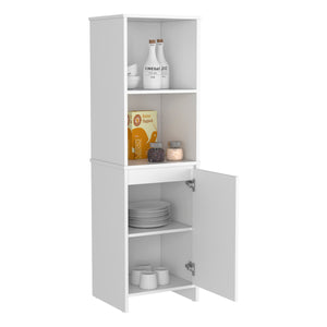 English Elm Eiffel White Kitchen Pantry Cabinet with Soft-Close Door, Two Open Shelves & Two Interior Shelves B20091907
