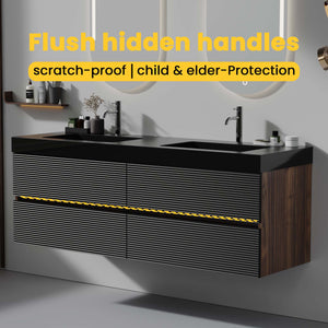 English Elm Grace 60" Walnut Floating Bathroom Vanity With Matt Black Quartz Sink And Soft-Close Drawers, Modern Style W1865P281505